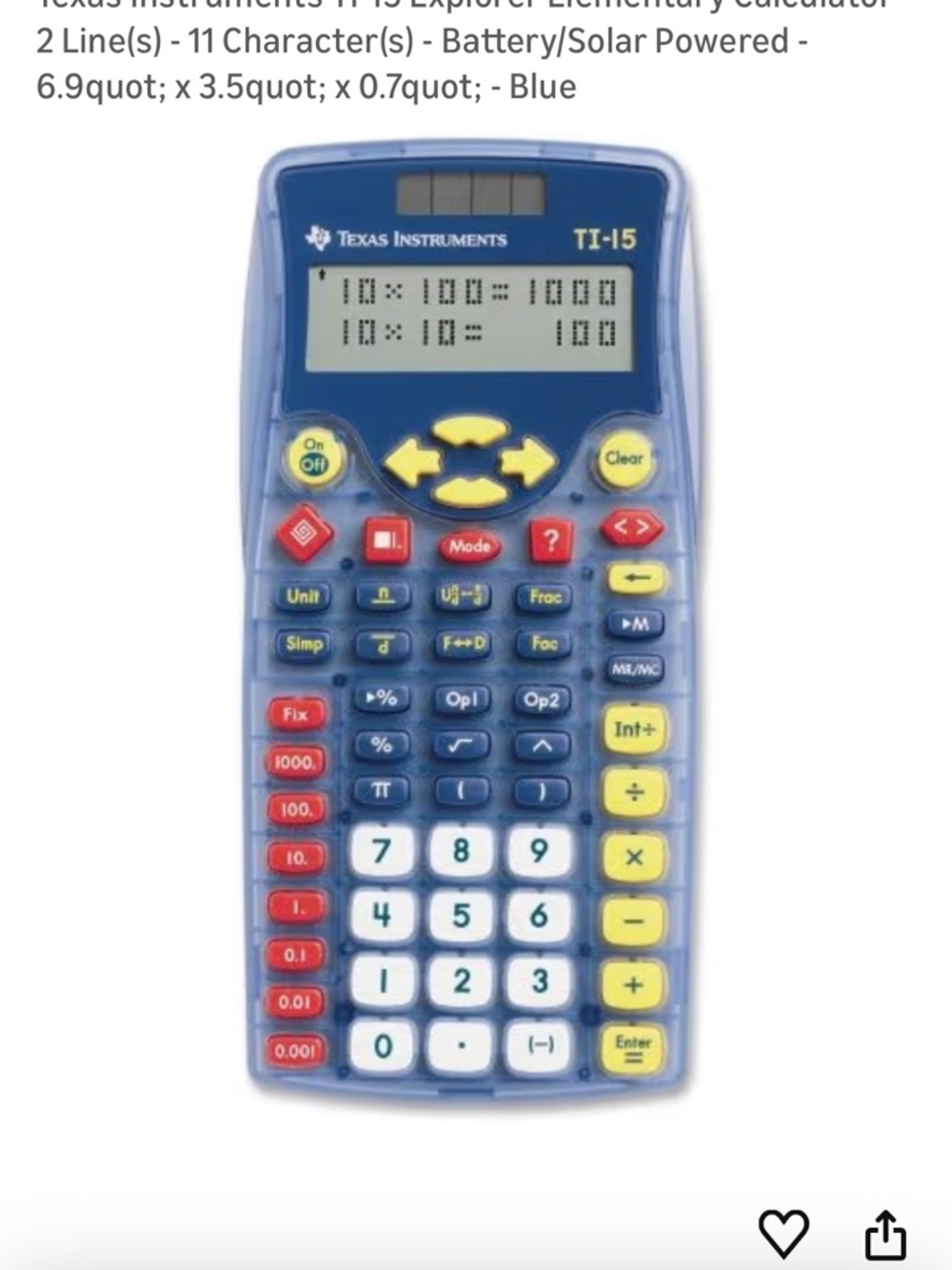 Texas Instruments TI-15 Calculator Cover Insert - Blue/Clear - Picture 5 of 6